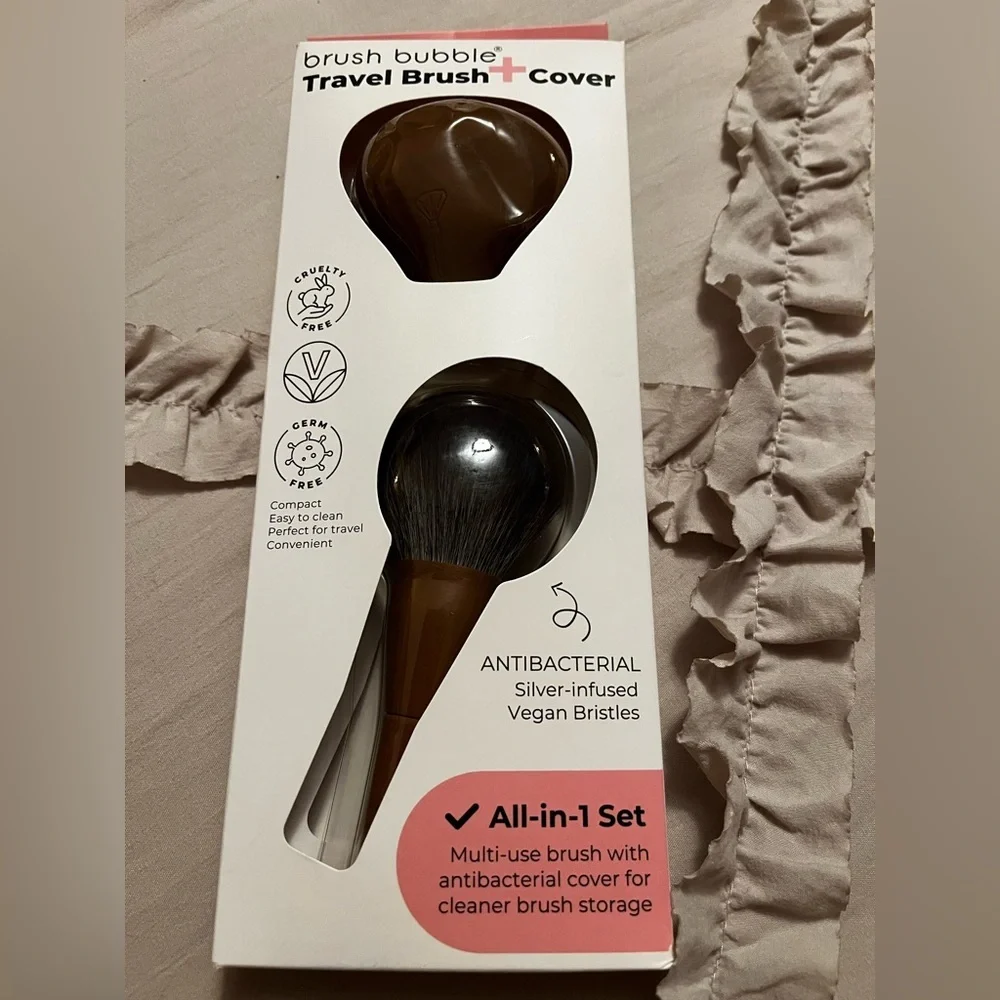 Brush Bubble Travel Brush + Cover - Brown, set of 2, Vegan Bristles NWT